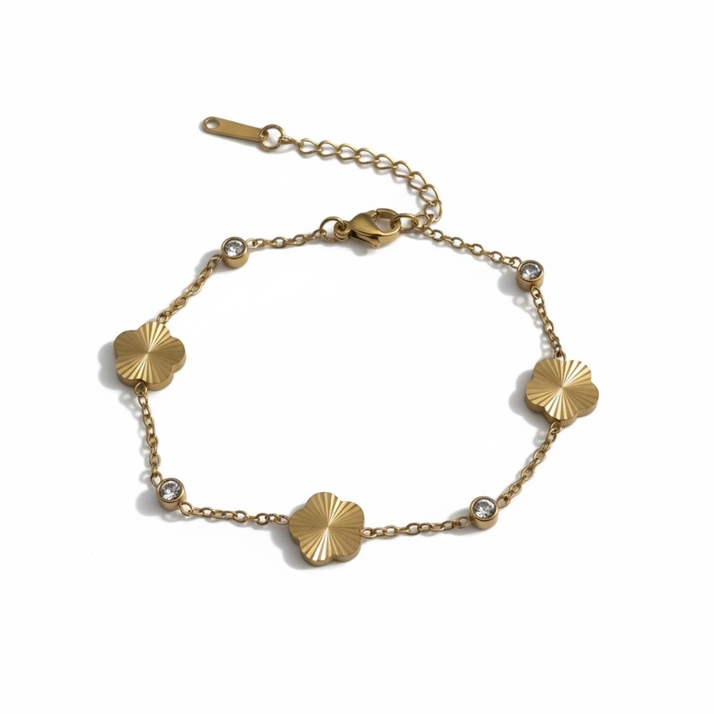 Gold Flower and Stone Bracelet